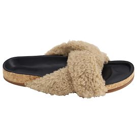 Chloé Chloe Shearling Knotted Slip On Slides in Brown Wool Beige