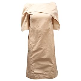 Jil Sander-Jil Sander Short Sleeves Midi Dress in Nude Polyester-Brown,Flesh