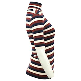 Victoria Beckham-Victoria Beckham Striped 3/4 Sleeve Top in Multicolor Wool-Multiple colors