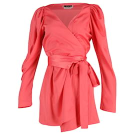 Autre Marque-Rotate Birger Christensen Bridget Mini Wrap Dress in Pink Satin-Pink