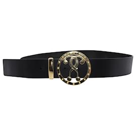 Moschino-Moschino Double Question Mark Belt in Black Leather-Black