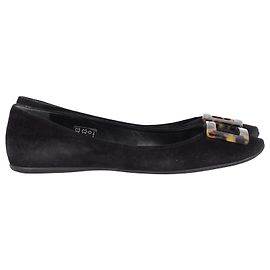 Roger Vivier Gommette Tortoise Shell Ballet Flats in Black Suede Black