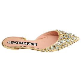 Rochas Crystal Embellished Point Toe Flats in Gold Leather Golden Metallic