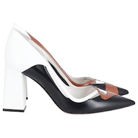 Dior-Christian Dior Cut Out Pointed Toe Pumps with Block Heels in Multicolor Leather-Multiple colors