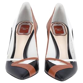 Dior-Christian Dior Cut Out Pointed Toe Pumps with Block Heels in Multicolor Leather-Multiple colors