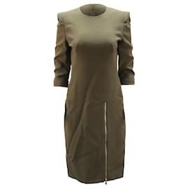 Alexander Mcqueen-Alexander McQueen Zip Up Slit Dress in Olive Green Acetate-Green,Olive green
