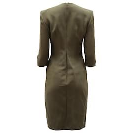 Alexander Mcqueen-Alexander McQueen Zip Up Slit Dress in Olive Green Acetate-Green,Olive green