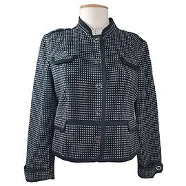 Jaeger Jacke Schwarz Weiß Wolle und Angora Schwarz Weiß