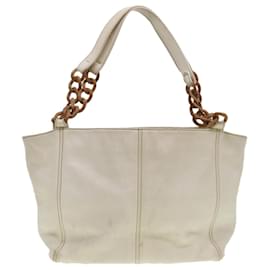 Chanel-CHANEL Wood Chain Tote Bag Caviar Skin White Brown CC Auth yk6580-Brown,White