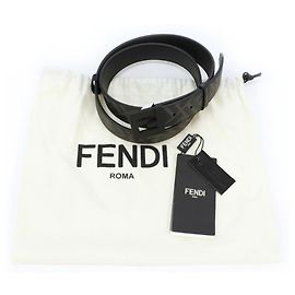 *Fendi FENDI black leather belt Zucca pattern calf leather FF reversible lined loop enamel gift men's black Black