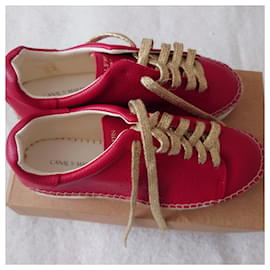Autre Marque-Red leather lace-up sneakers-Red