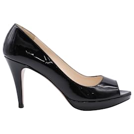 Prada-Prada Peep Toe Heels in Black Patent Leather-Black