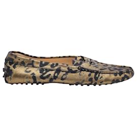 Tod's-Tod's Gommino Driving Shoes with Leopard Print in Multicolor Leather-Multiple colors