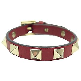 BRACCIALE ROCKSTUD VALENTINO 17-20 CINTURINO BANGLE CON BORCHIE IN PELLE ROSSA Rosso
