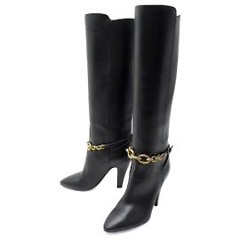 CHAUSSURES YVES SAINT LAURENT BOTTES LE MAILLON 670254 37 CUIR NOIR BOOTS Noir