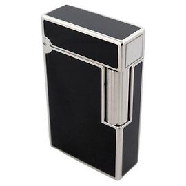 LIGHTER ST DUPONT LINE 2 SMALL BLACK CHINESE LACQUER SILVER PLATED LIGHTER Black