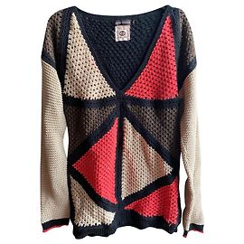 Jersey Antik Batik de crochet cuello de pico multicolor algodón Negro Rosa Crudo