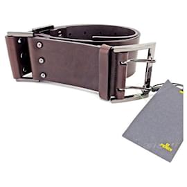 Fendi-*Fendi belt #28 70 size lined pin belt with FF mark studs dark brown x black silver leather FENDI-Black,Silvery,Dark brown