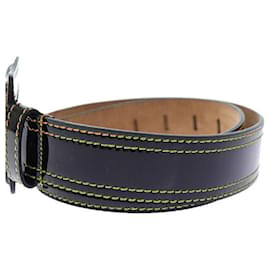 Fendi-*Fendi FENDI FF logo back stitch enamel leather belt  80/32 Black black-Black
