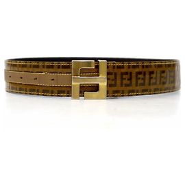 *Fendi PVC x Leather Zucca Pattern FF Buckle Belt 70/28 Brown