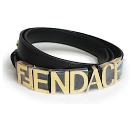 Fendi-*Fendi Versace FENDI VERSACE collaboration logo belt calf leather leather black black with box-Black,Gold hardware