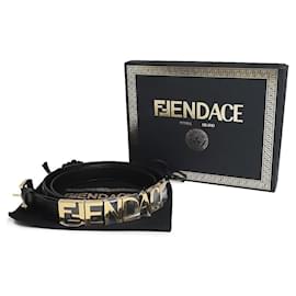 Fendi-*Fendi Versace FENDI VERSACE collaboration logo belt calf leather leather black black with box-Black,Gold hardware
