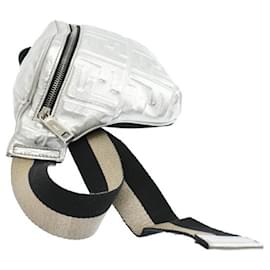 Fendi-*FENDI FF Embossed Nappa Leather Body Bag Silver-Silvery