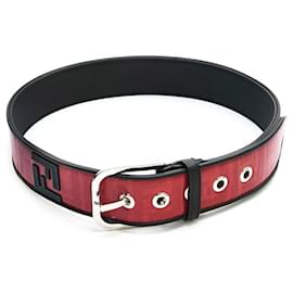 Fendi-*Fendi Zucca Leather Belt Red-Red