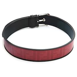 Fendi-*Fendi Zucca Leather Belt Red-Red