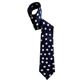 Krizia Blue Silk Tie with White Polka Dots White Blue