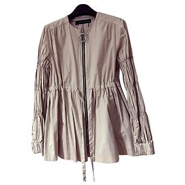 Giacca Zara in cotone beige con volant e zip argentata Beige