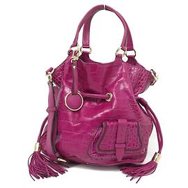 LANCEL PREMIER FLIRT MM A BOLSA02185 BOLSA DE MÃO DE CROCO ROSA Rosa