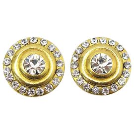 VINTAGE CHANEL Orecchini rotondi in metallo dorato e strass D'oro