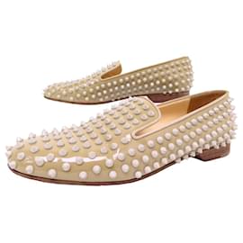 Christian Louboutin-CHRISTIAN LOUBOUTIN DANDELION SPIKE MOCCASIN SHOES 39.5 LEATHER SHOES-Beige