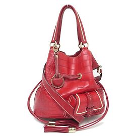 LANCEL PREMIER FLIRT MM A HANDBAG02185 RED CROCO LEATHER HAND BAG Red