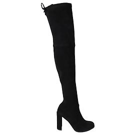Stuart Weitzman Highland Over-The-Knee Boots in Black Goatskin Suede Black