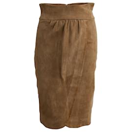 Jitrois-Jitrois Tulip Midi Skirt in Brown Suede Lambskin Leather-Brown