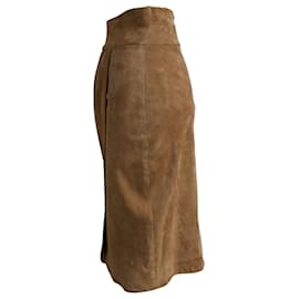 Jitrois-Jitrois Tulip Midi Skirt in Brown Suede Lambskin Leather-Brown