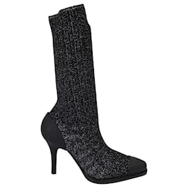 Chloé-Chloe Tracy Sock Ankle Boots in Metallic Black Knit-Black