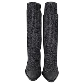 Chloé-Chloe Tracy Sock Ankle Boots in Metallic Black Knit-Black