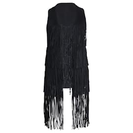 True Religion-True Religion Gilet Carly Fringe en Daim Noir-Noir