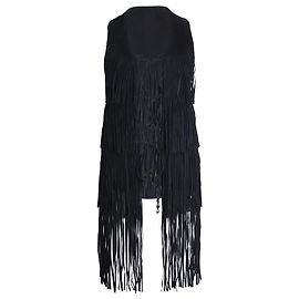 True Religion Carly Fringe Vest in Black Suede Black