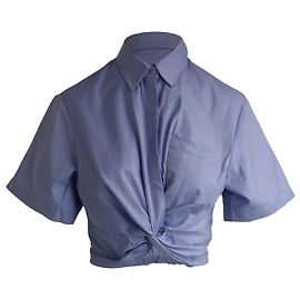 Camicia corta Alexander Wang Twist Front in cotone azzurro Blu Blu chiaro