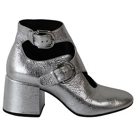 Maison Martin Margiela Botins metálicos com fivela Maison Margiela em couro prateado Prata