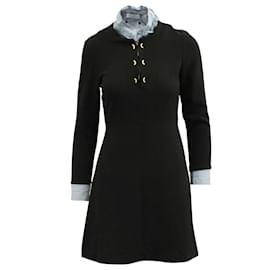 Sandro-Sandro 3/4 Sleeve with Ruffled Collar Mini Dress in Black Polyester-Black
