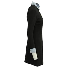 Sandro-Sandro 3/4 Sleeve with Ruffled Collar Mini Dress in Black Polyester-Black