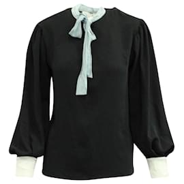 Sandro-Sandro Long Sleeve Blouse with Pussy Bow in Black Polyester-Black