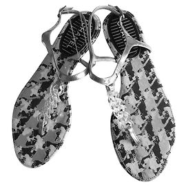 Sandali Infradito Chanel CC Pelle Argento Nero Argento Grigio
