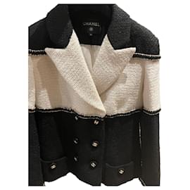 Chanel-Tweed jacket black and ecru 36 French-Black,Beige