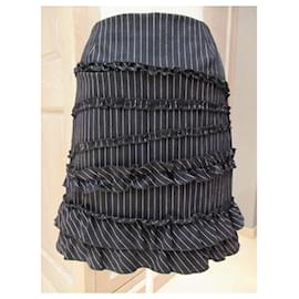 Autre Marque-Jupe InWear en laine noire à fines rayures-Noir